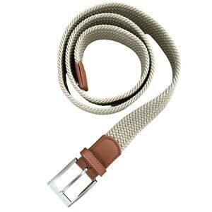 ToyRis Elastic Stretch Braided Belt Light Tan with Brown Trim | Size 42”-46”